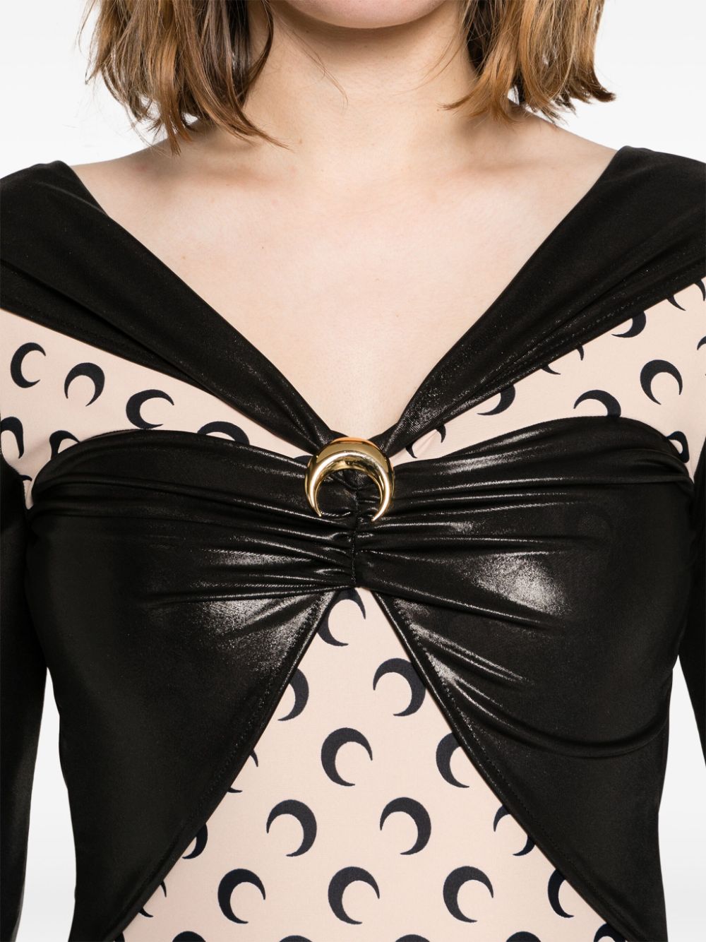MARINE SERRE Draped Viscose Bodysuit with Crescent Moon Print Design for Women
