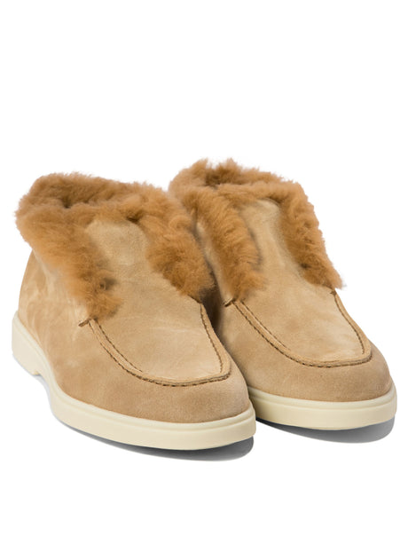SANTONI Luxury Suede Ankle Boots with Fur Trim
