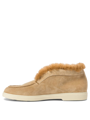 SANTONI Luxury Suede Ankle Boots with Fur Trim