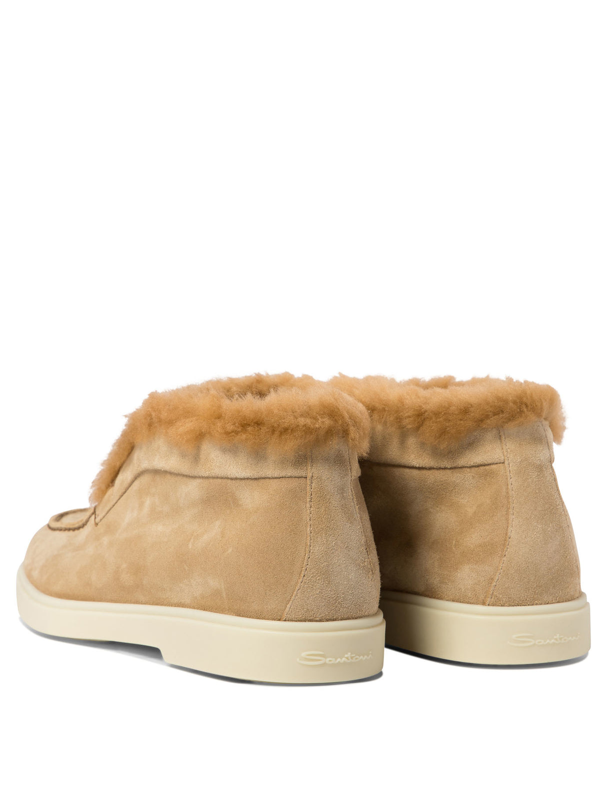 SANTONI Luxury Suede Ankle Boots with Fur Trim