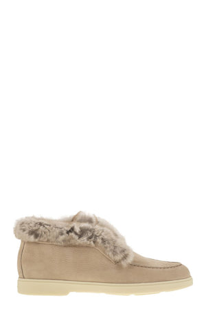 SANTONI Luxury Nubuck Desert Boot with Fur Trim for Women