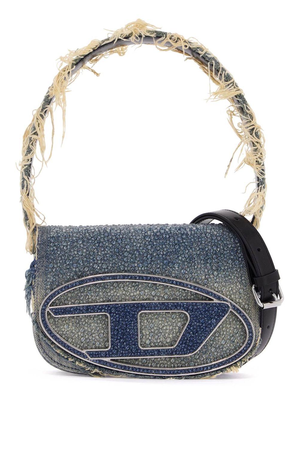 DIESEL Mini Denim and Crystal Shoulder Handbag