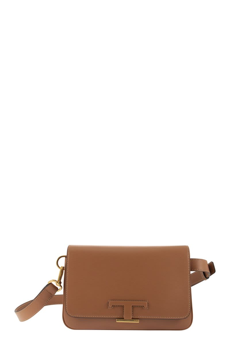 TOD'S Timeless Mini Leather Fanny Pack with Custom Metal Accessory, Adjustable Strap, Magnetic Closure - Brown, 24x15.5x5 cm