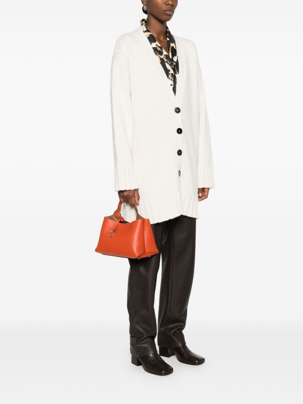 TOD'S Timeless Mini Leather Tote in Burnt Orange