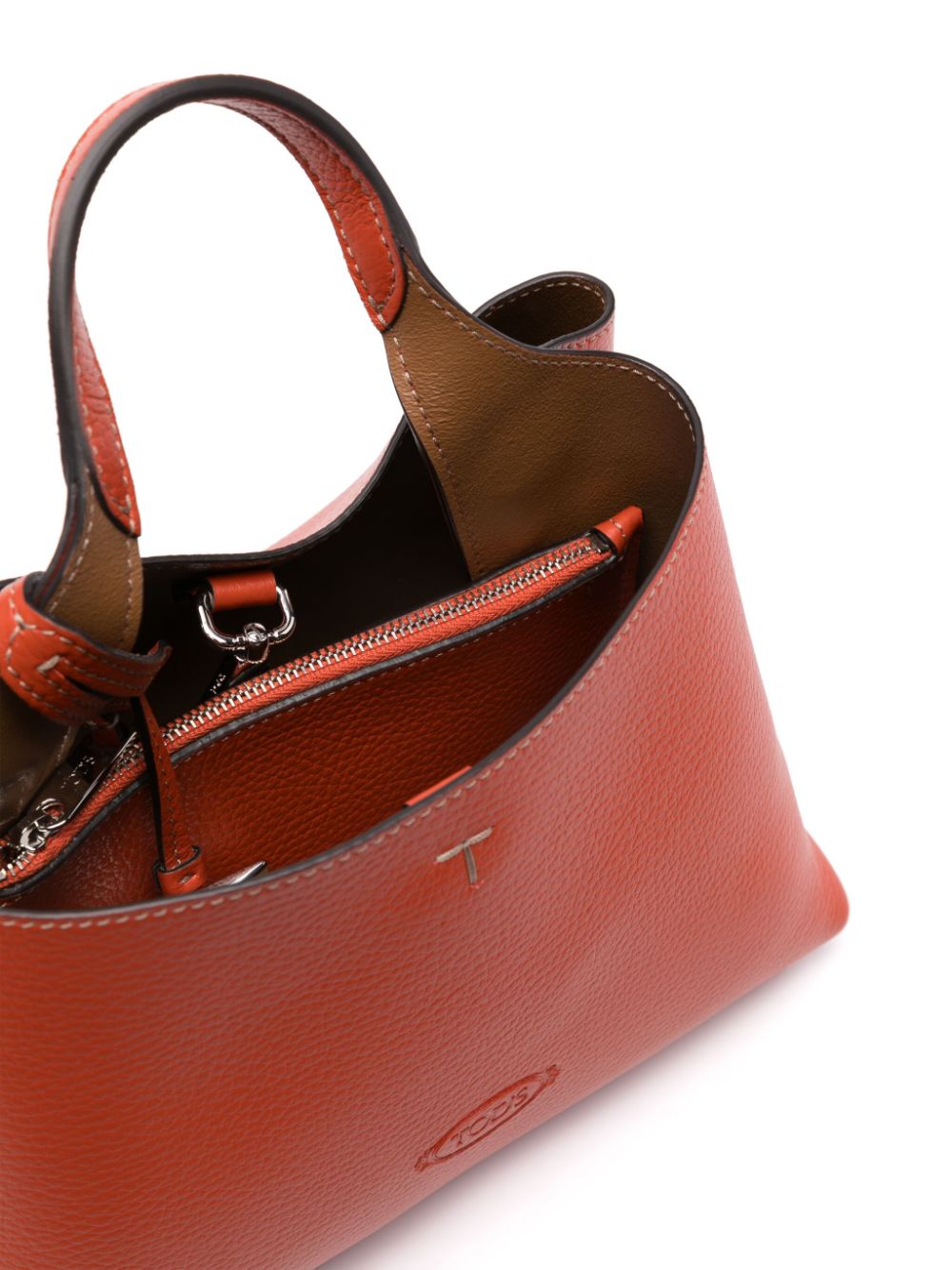 TOD'S Timeless Mini Leather Tote in Burnt Orange