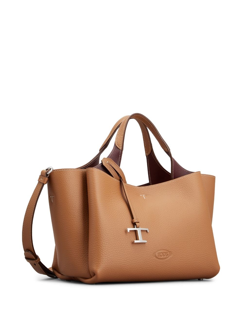 TOD'S Grained Leather Shoulder Bag with Logo Pendant Detail