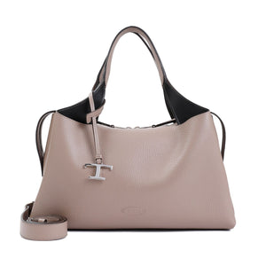 TOD'S Elegant Nude Grained Leather Tote Bag 35x23x17 cm