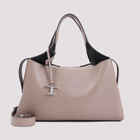 TOD'S Elegant Nude Grained Leather Tote Bag 35x23x17 cm
