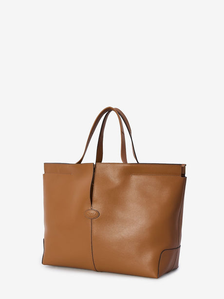 TOD'S Elegant Medium Brown Leather Handbag with Embossed Detail 49x31x16 cm