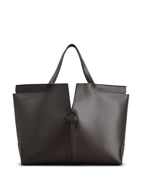 TOD'S Chic Brown Leather Handbag with Sleek Slits