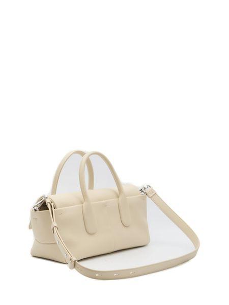 TOD'S Cream-Colored Leather Handbag with Embossed Logo and Adjustable Strap