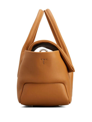 Reversible Light Brown Calfskin Handbag with Logo Detail