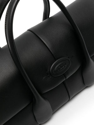 女士黑色皮革标志椭圆贴片手提包
