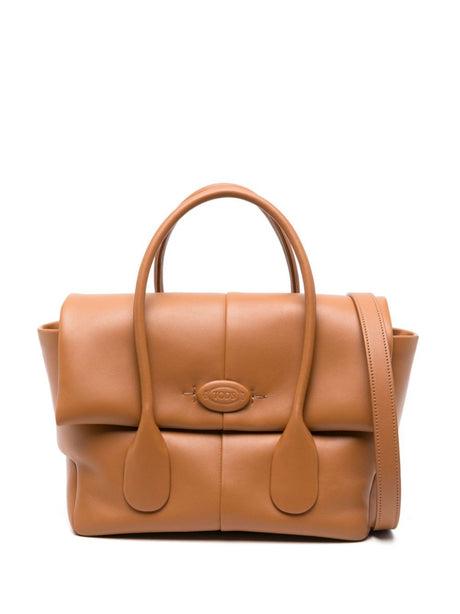 TOD'S Rectangular Caramel Brown Leather Handbag with Detachable Strap