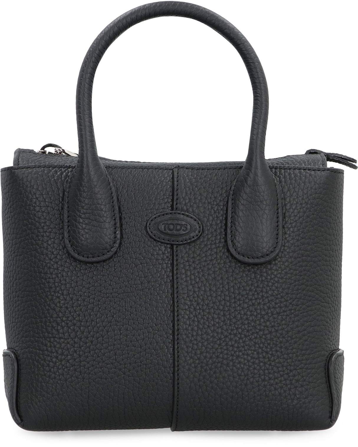 Black Pebbled Leather Tote with Silver-Tone Hardware