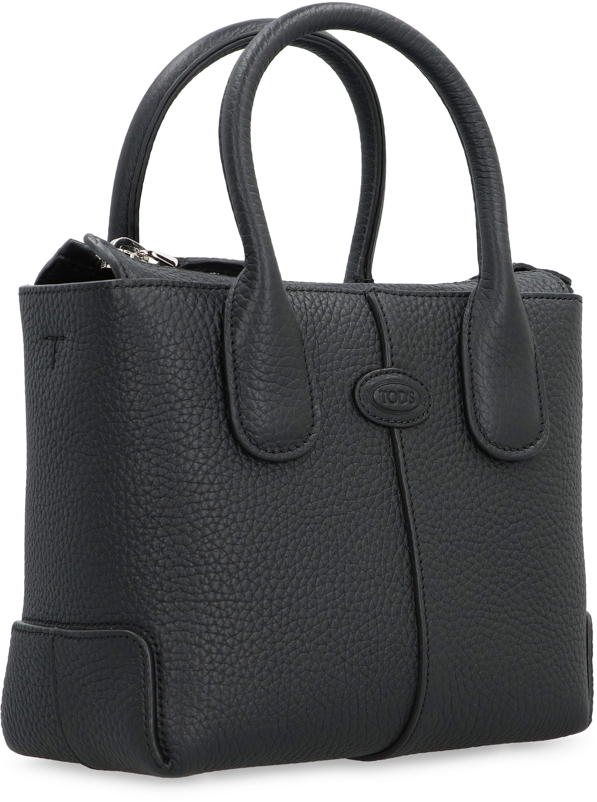 Black Pebbled Leather Tote with Silver-Tone Hardware