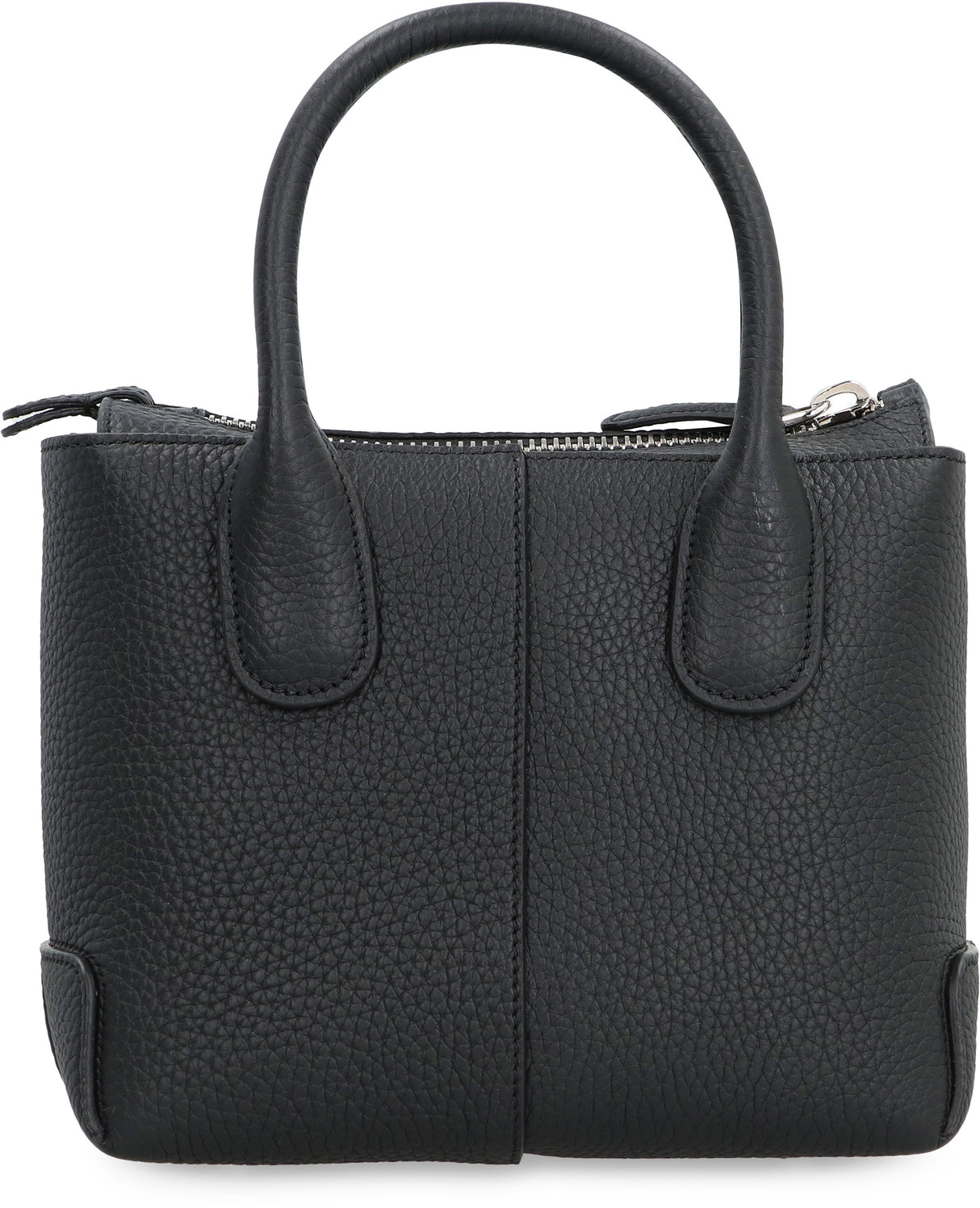 Black Pebbled Leather Tote with Silver-Tone Hardware