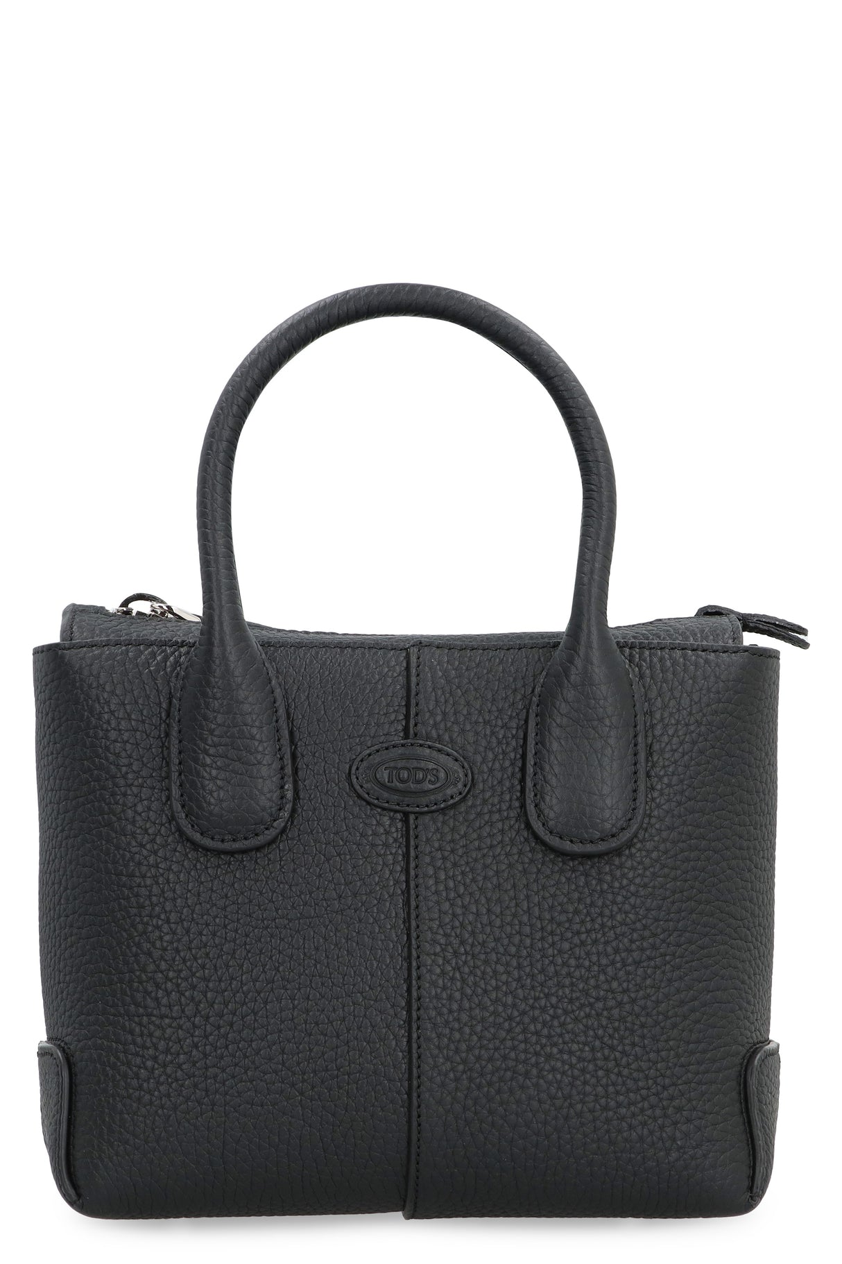 Black Pebbled Leather Tote with Silver-Tone Hardware