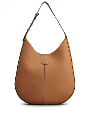TOD'S Chic Brown Grained Leather Hobo Shoulder Bag with Logo Emboss and Detachable Pouch, 33.5x36x9 cm