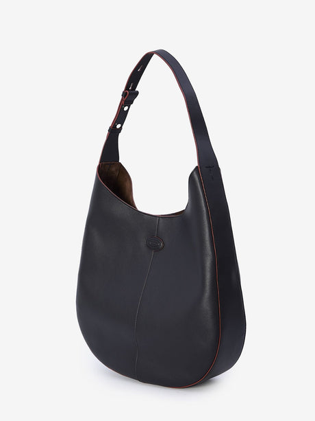TOD'S Elegant Black Leather Hobo Handbag 38x40x10 cm