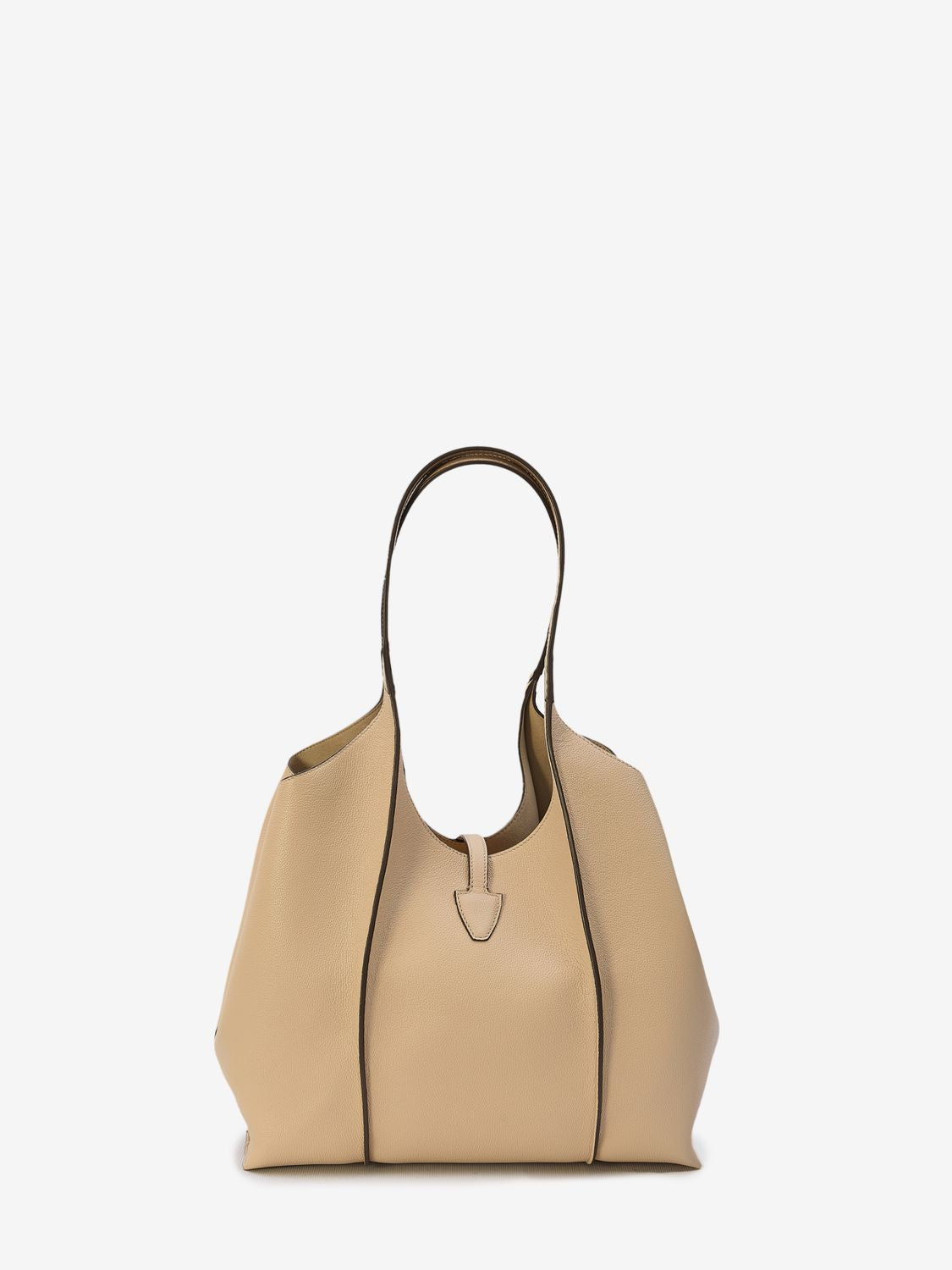 TOD'S Timeless Beige Mini Leather Shopper with Charm and Detachable Pouch, 29.5x25x14cm