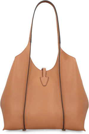 TOD'S Timeless Beige Mini Leather Shopper with Charm and Detachable Pouch, 29.5x25x14cm