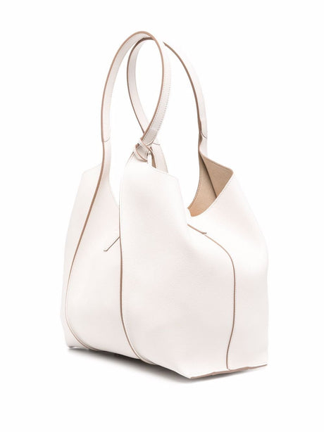 TOD'S Elegant White Leather Tote with Gold Accents
