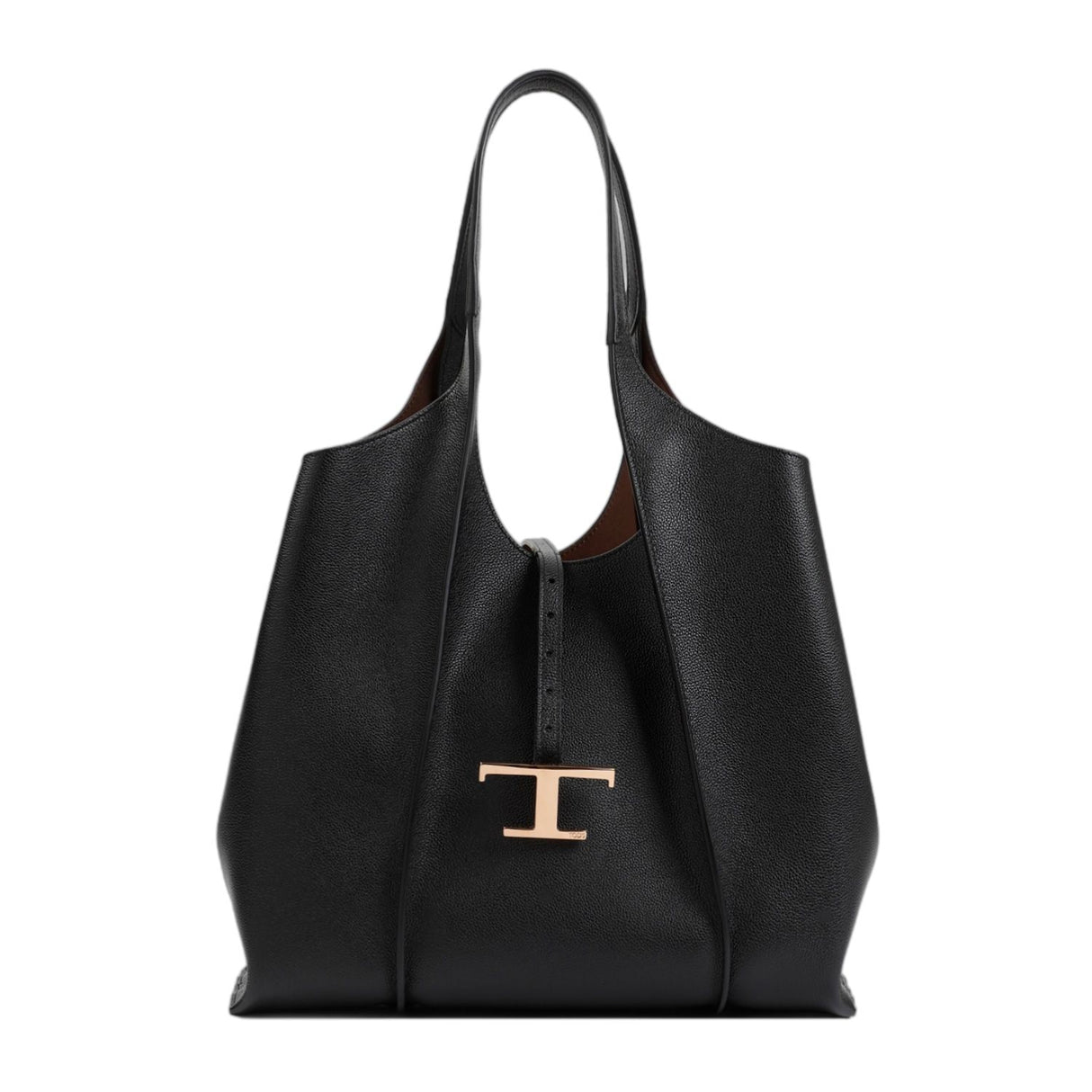 TOD'S Black Leather Tote Handbag with Gold-Tone Hardware and Logo Plaque