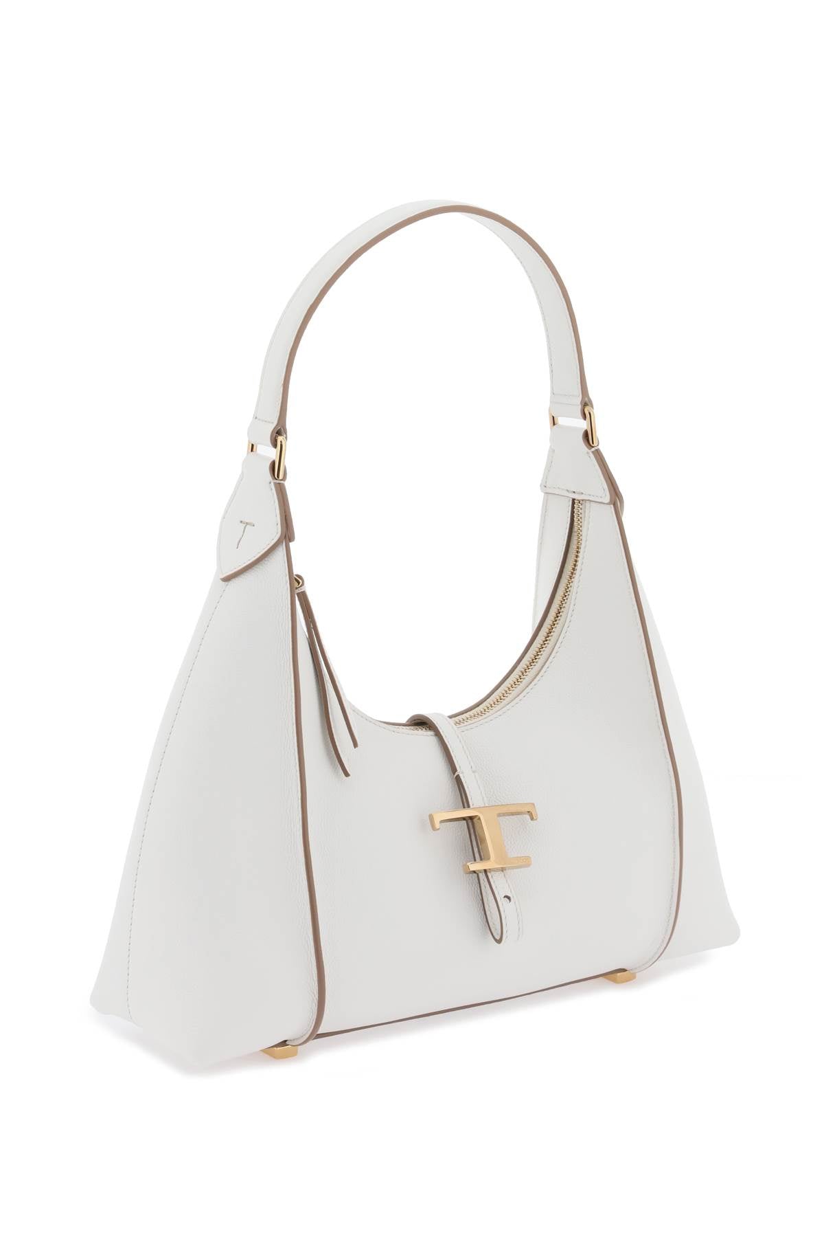 TOD'S Timeless White Calfskin Hobo Handbag with T-Shaped Metal Charm - Small 31x27x11cm