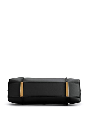 TOD'S Refined Leather Tote Handbag in Smooth Black with Gold Logo Detailing