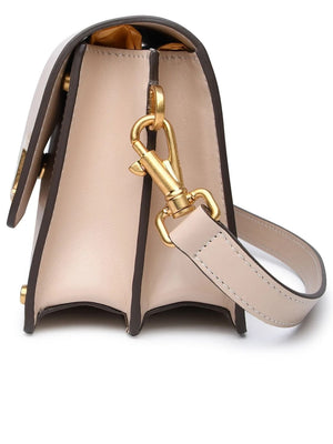 TOD'S Nude Leather Handbag with Gold-Tone T Timeless Detail