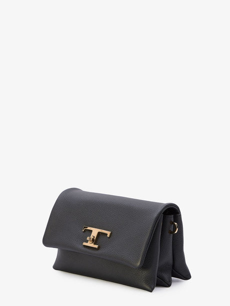 TOD'S Timeless Mini Black Grained Leather Handbag with Detachable Straps and Suede Lining, 24x14x11 cm