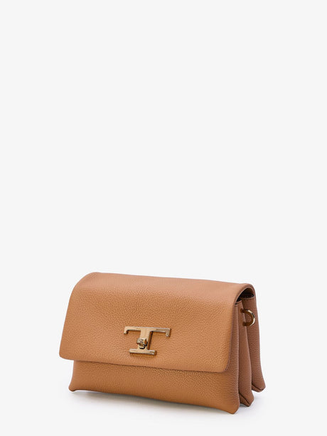 Brown Grained Leather FLAP T Mini Handbag for Women