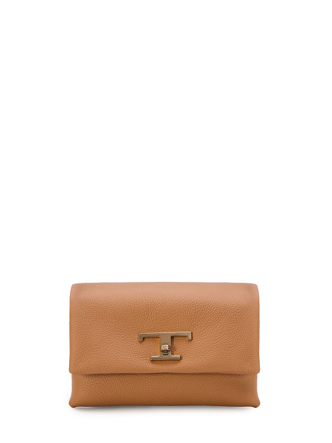 Brown Grained Leather FLAP T Mini Handbag for Women