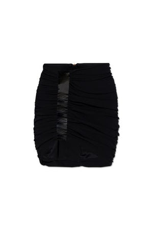 Asymmetrical Black Miniskirt with Lacquered Detail and Draped Design for Women