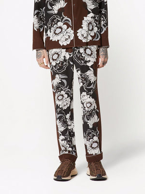 VALENTINO Men's Floral Print Silk Trousers for SS22