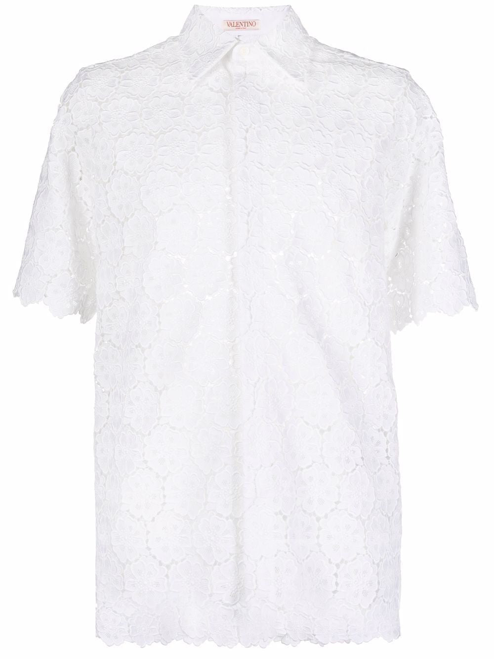 VALENTINO Mens Short-Sleeve Macrame Shirt in White for SS22 Collection