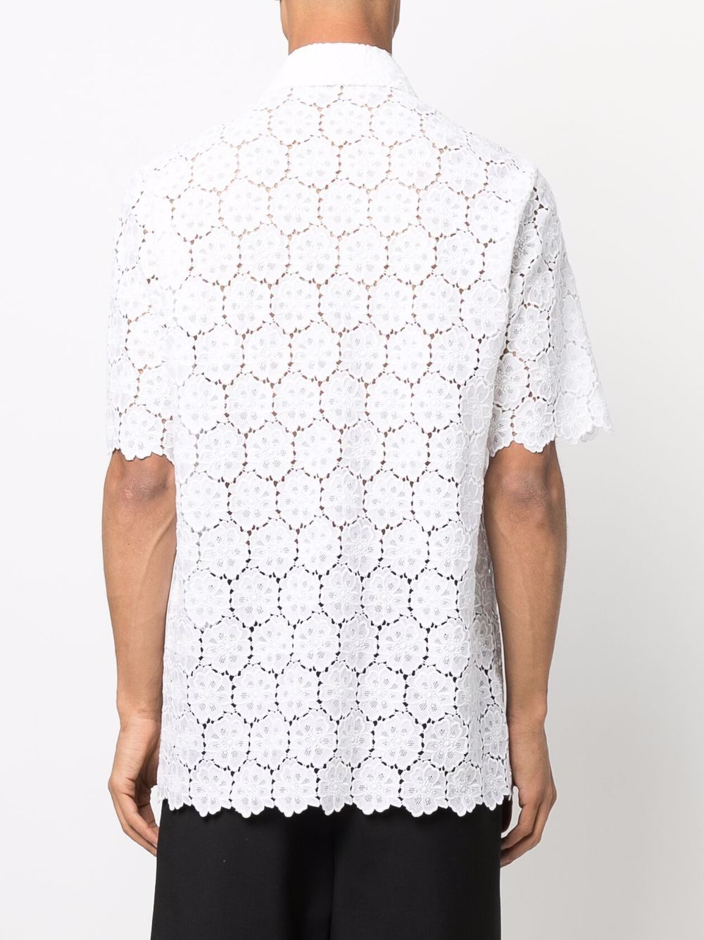 VALENTINO Mens Short-Sleeve Macrame Shirt in White for SS22 Collection