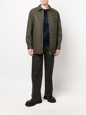 Men's Army Green Quilted V Optical Jacket