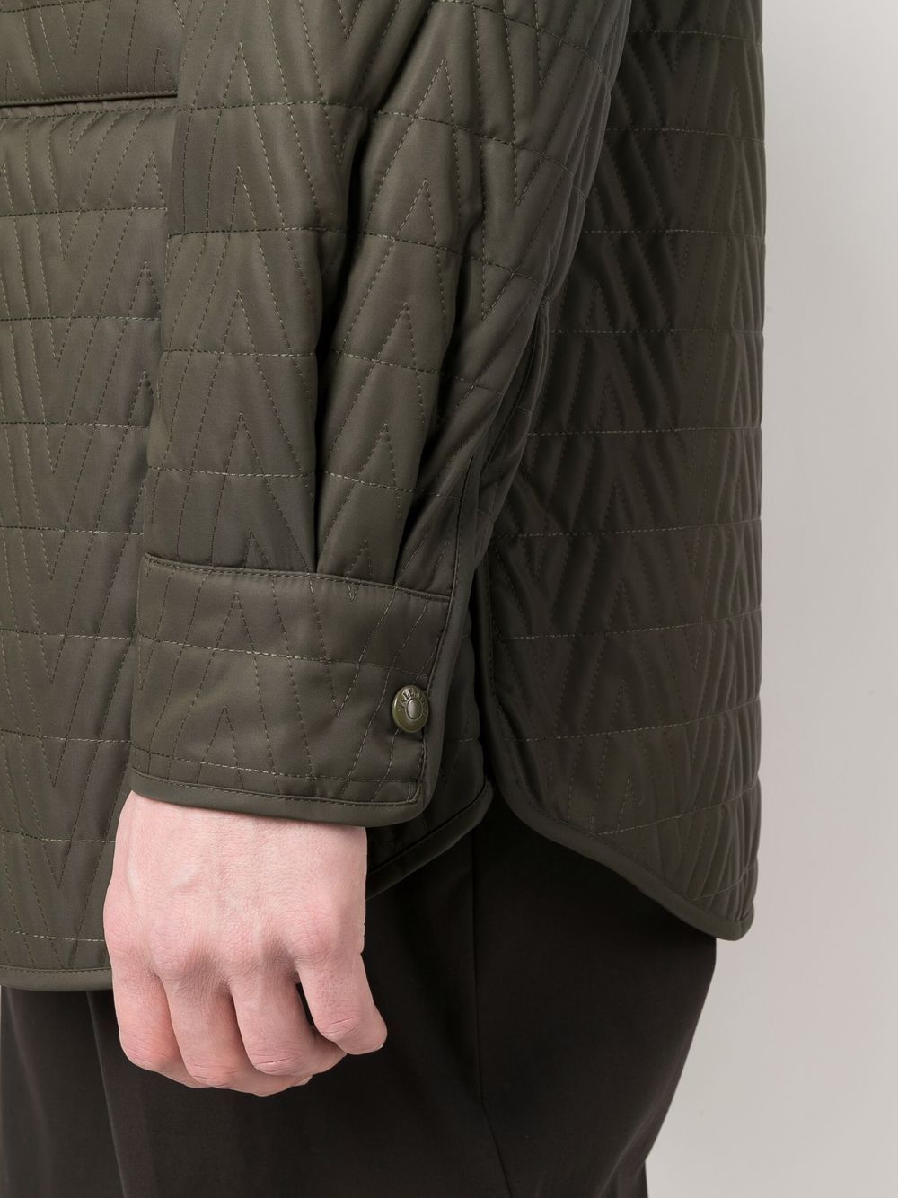 Men's Army Green Quilted V Optical Jacket