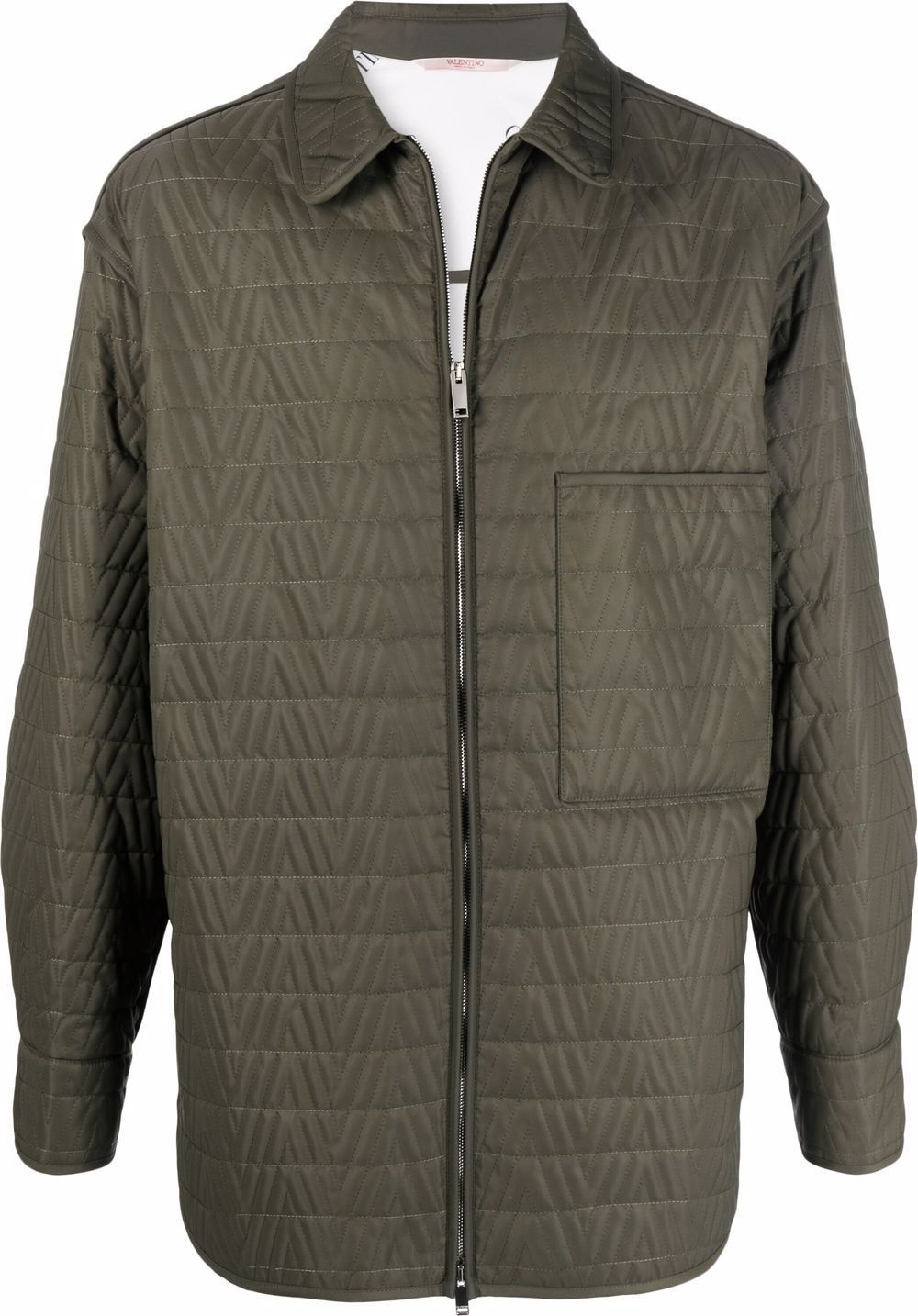 VALENTINO Green Quilted V-Neck Jacket for Men - SS22 Collection