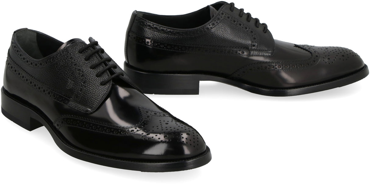 TOD'S Men's Brogue Leather Lace-Up Shoes - Round Toe, Rubber Pebbles Outsole (FW23)