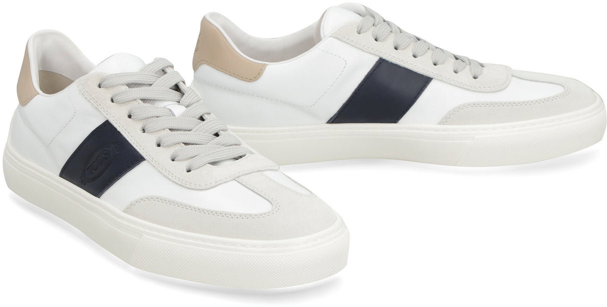 TOD'S Men's White Leather Low-Top Sneakers with Suede Inserts