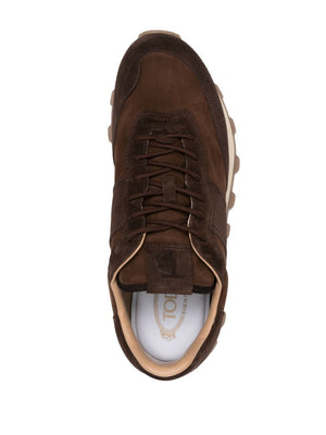 TOD'S Brown Panelled Lace-Up Leather Sneakers for Men