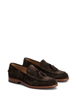 TODS Elegant Brown Suede Loafers with Decorative Tassels for Men