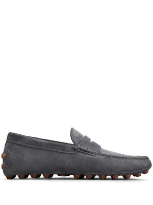 TOD'S Grey Suede Loafers with Rubber Studs and Front Penny Bar for Men - SS24