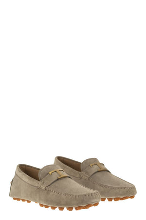 TOD'S Men's Timeless Suede Moccasin with Rubber Bubble Detail