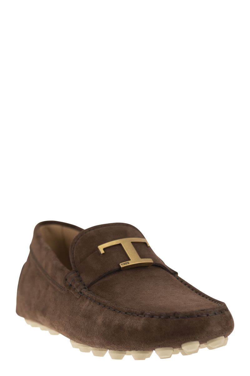 TOD'S Men's Timeless Suede Moccasin with Rubber Bubble Detail