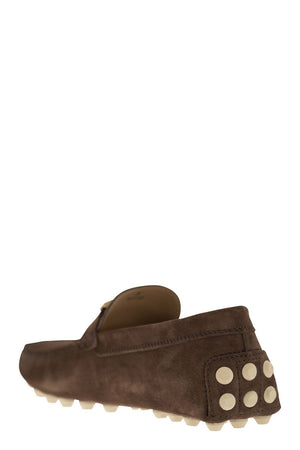 TOD'S Men's Timeless Suede Moccasin with Rubber Bubble Detail