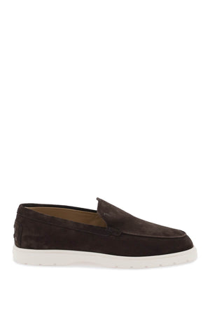 TOD'S Men's Slip-On Loafers in Clay-Colored Suede with Embossed Monogram